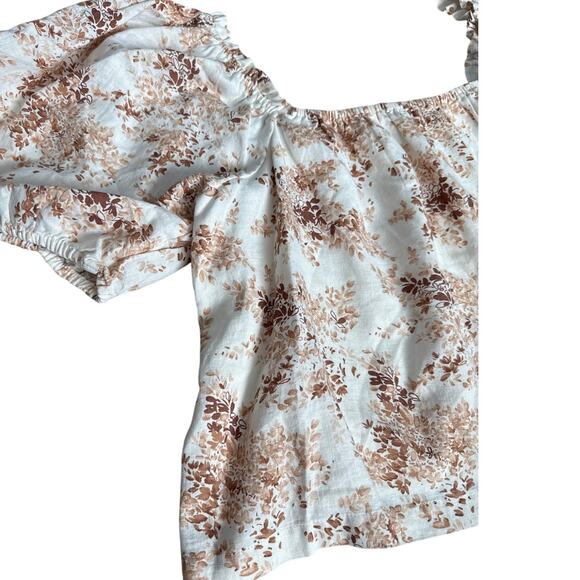 Abercrombie & Fitch Floral Linen Blend Off Shoulder Cropped Top Brown Size XXL - Picture 7 of 11